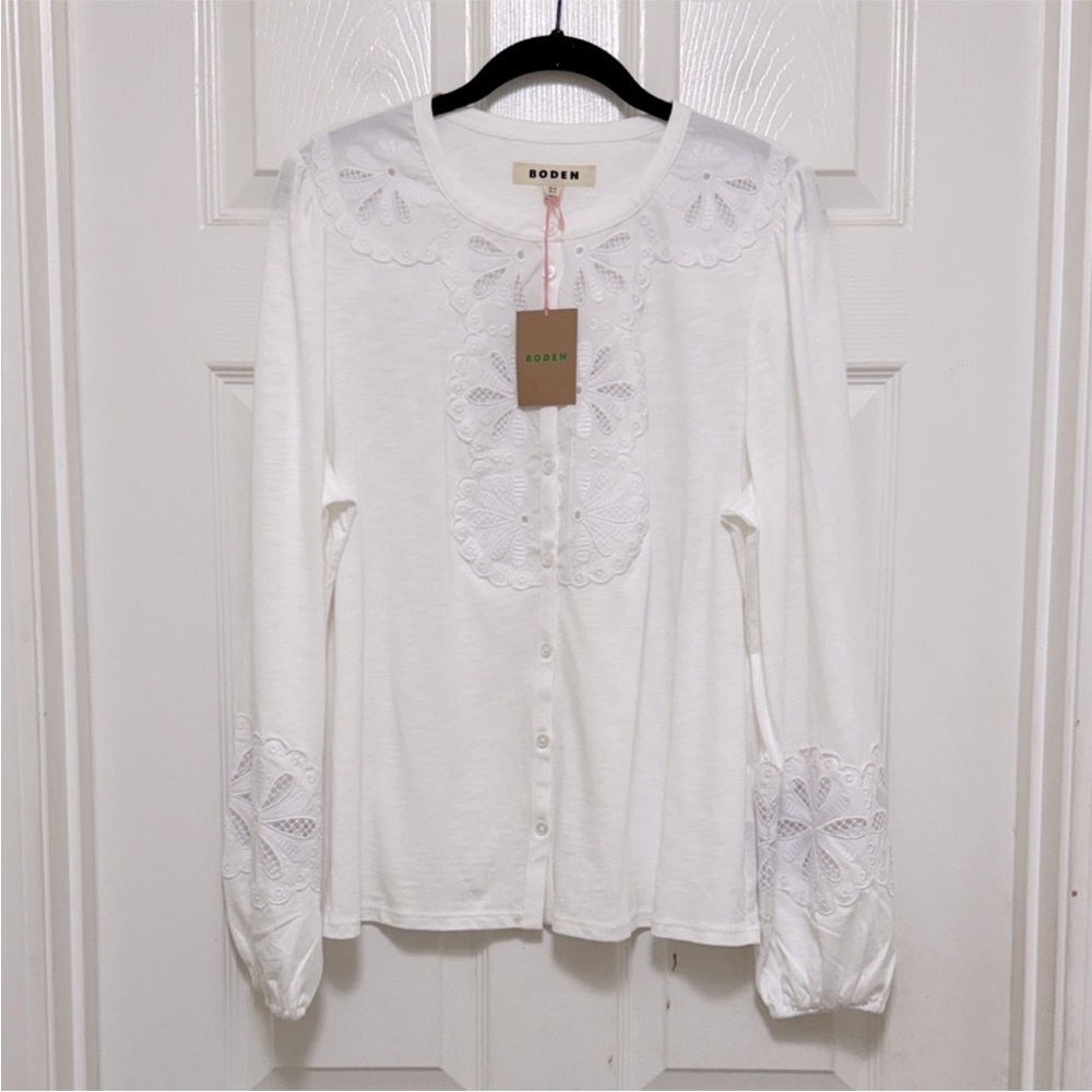 NWT Boden Scallop Cutwork Top in White - Picture 6 of 10